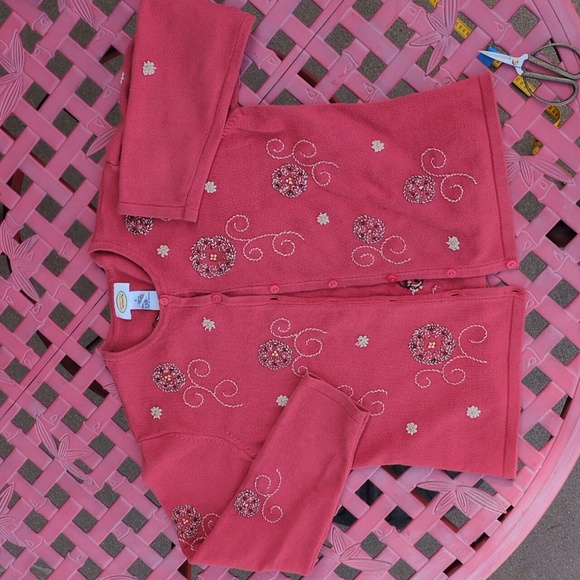Talbots Pink Cardigan with Floral Embellishments - Picture 6 of 6